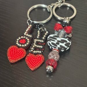 Unique Find Red and Black Beaded Keychain Set Handmade